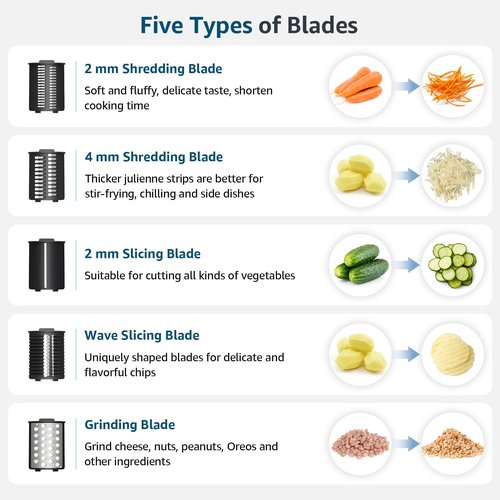 5-In-1 Electric Cheese Grater, Salad Shooter with 5 Different Shapes of Blades, 250W Automatic Cheese Shredder, Rotary Switch Kitchen Electric Slicer for Cheese, Fruits, Vegetables