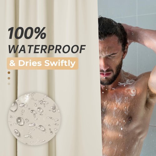 AmazerBath Plastic Shower Curtain Liner, 72 x 72 Inches EVA 8G Heavy Duty Beige Waterproof Weighted Thick Bathroom Curtain with 3 Clear Weights and 12 Rustproof Grommet Holes