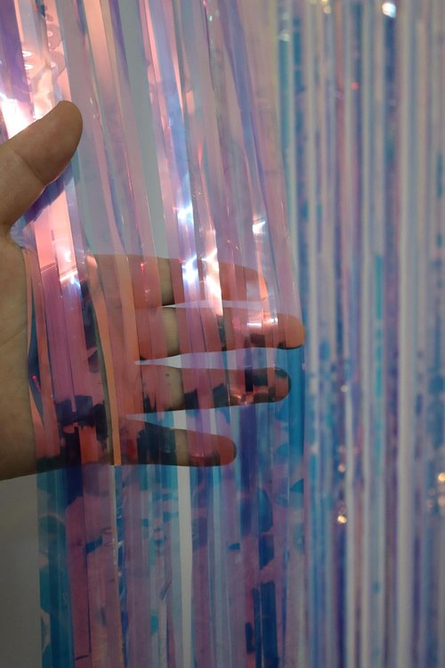 Iridescent Purple Party Streamers - 2 Pack Neon Holographic Tinsel Backdrop | 3.31 x 6.6 ft for Events