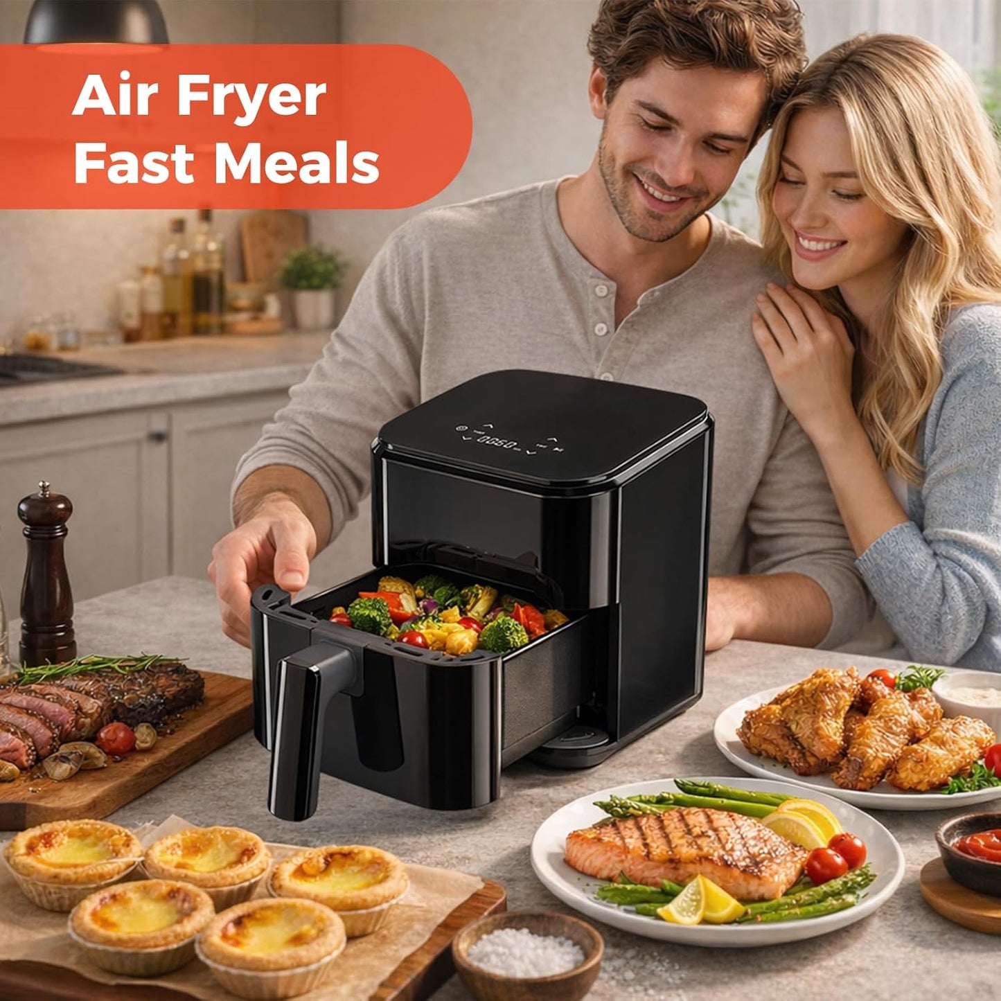 NEWBULIG Air Fryer - Compact 3 Qt Digital Air Fryer with Nonstick Plate & Dishwasher Safe Basket