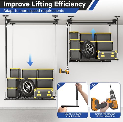 GADFISH Garage Ceiling Lift Storage Rack - Easy Lift Overhead Storage | 4x4 Ft | 350LBS Capacity
