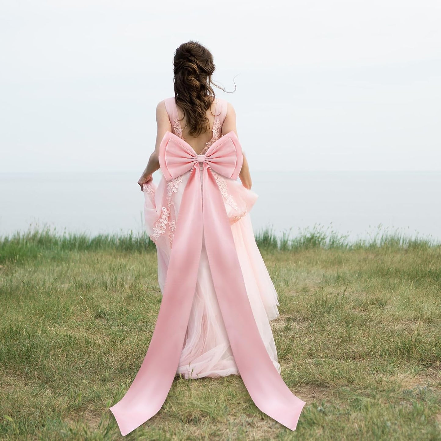 Wavwavw Wedding Bow Decor - Giant Dusty Pink Satin Bows for Room Wall Backdrop | 75x18 Inch