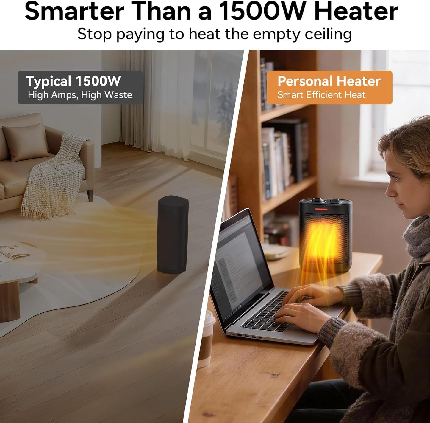Pereysi Ceramic Personal Space Heater - 1000W/700W Low Wattage Electric Heater for Office & RV | Quiet Mini Design