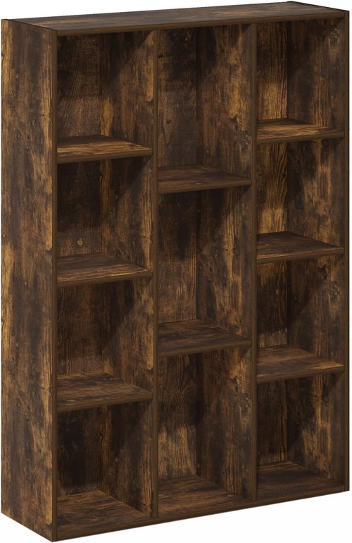 Furinno LUDER Bookshelf - 11-Cube Reversible Bookcase for Easy Assembly | Amber Pine, 9.4 x 29.1 x 41.7