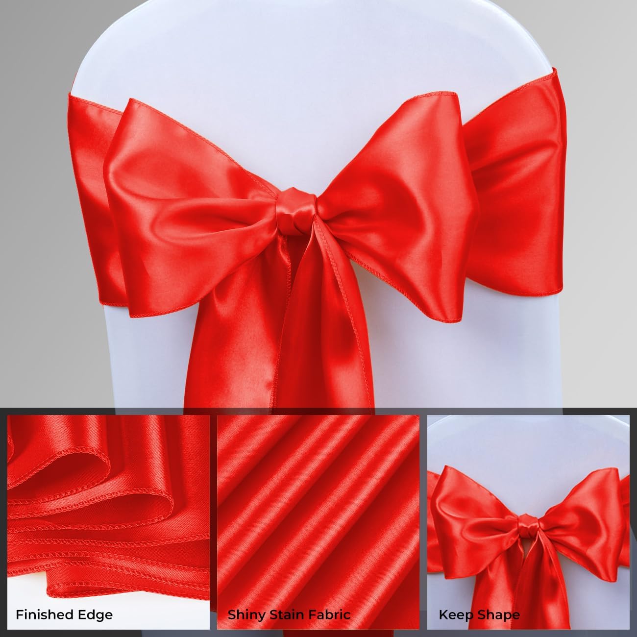 Babenest Satin Chair Sashes - Upgraded 50 Pcs Chair Ribbons & Bows for Weddings & Events | Red