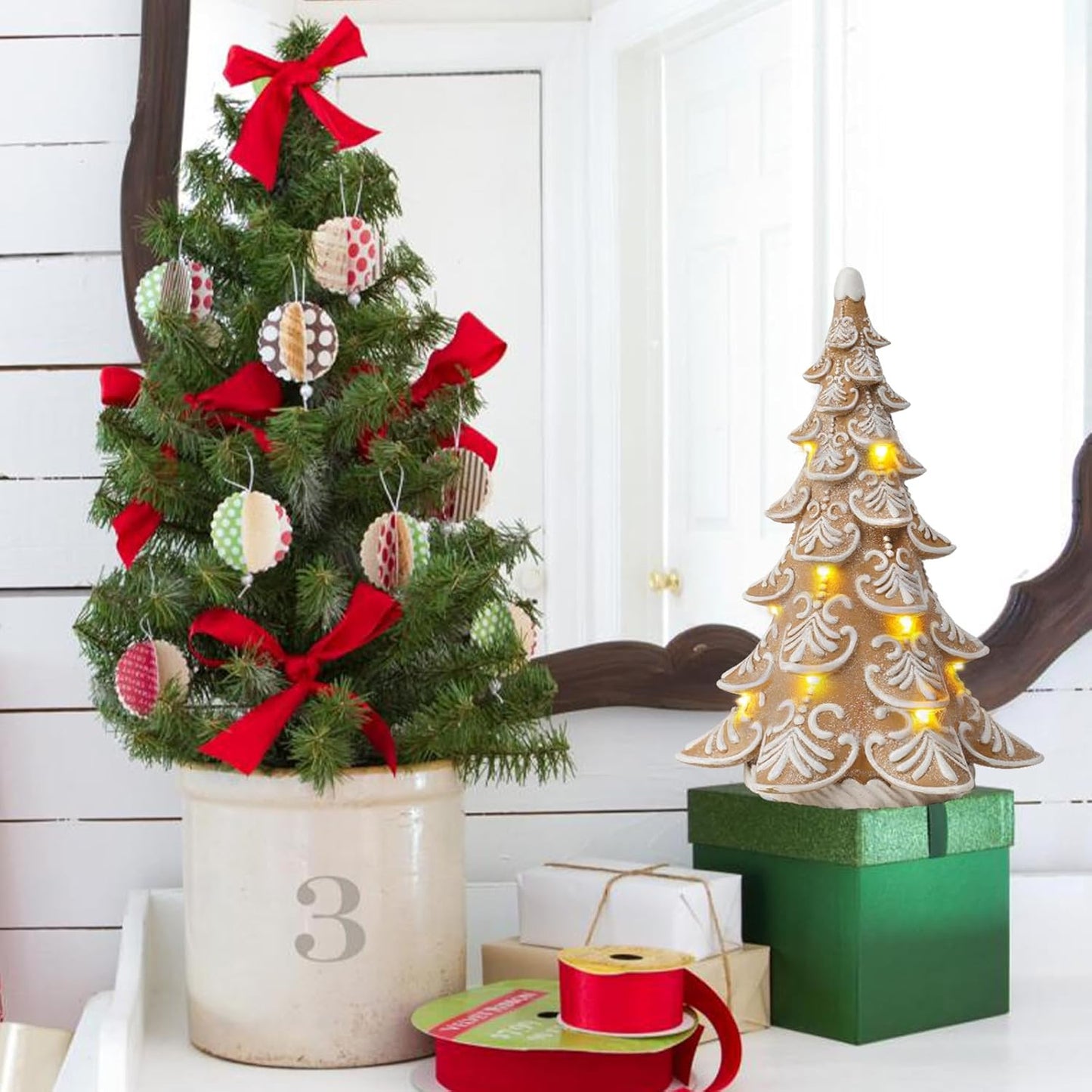 Cynkeyee Gingerbread Christmas Tree Decorations - Indoor Xmas Lights & Centerpiece | 6.5x4.5x10 Inch