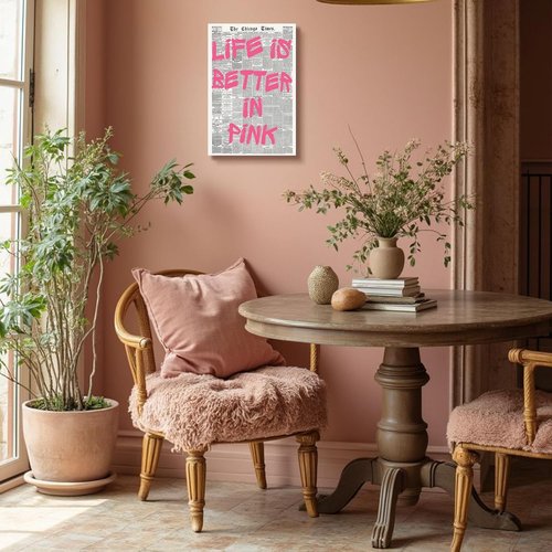 Life Is Better In Pink | Vintage Quote Poster - Motivational Canvas Wall Art for Home & Bedroom 12x16in Unframed