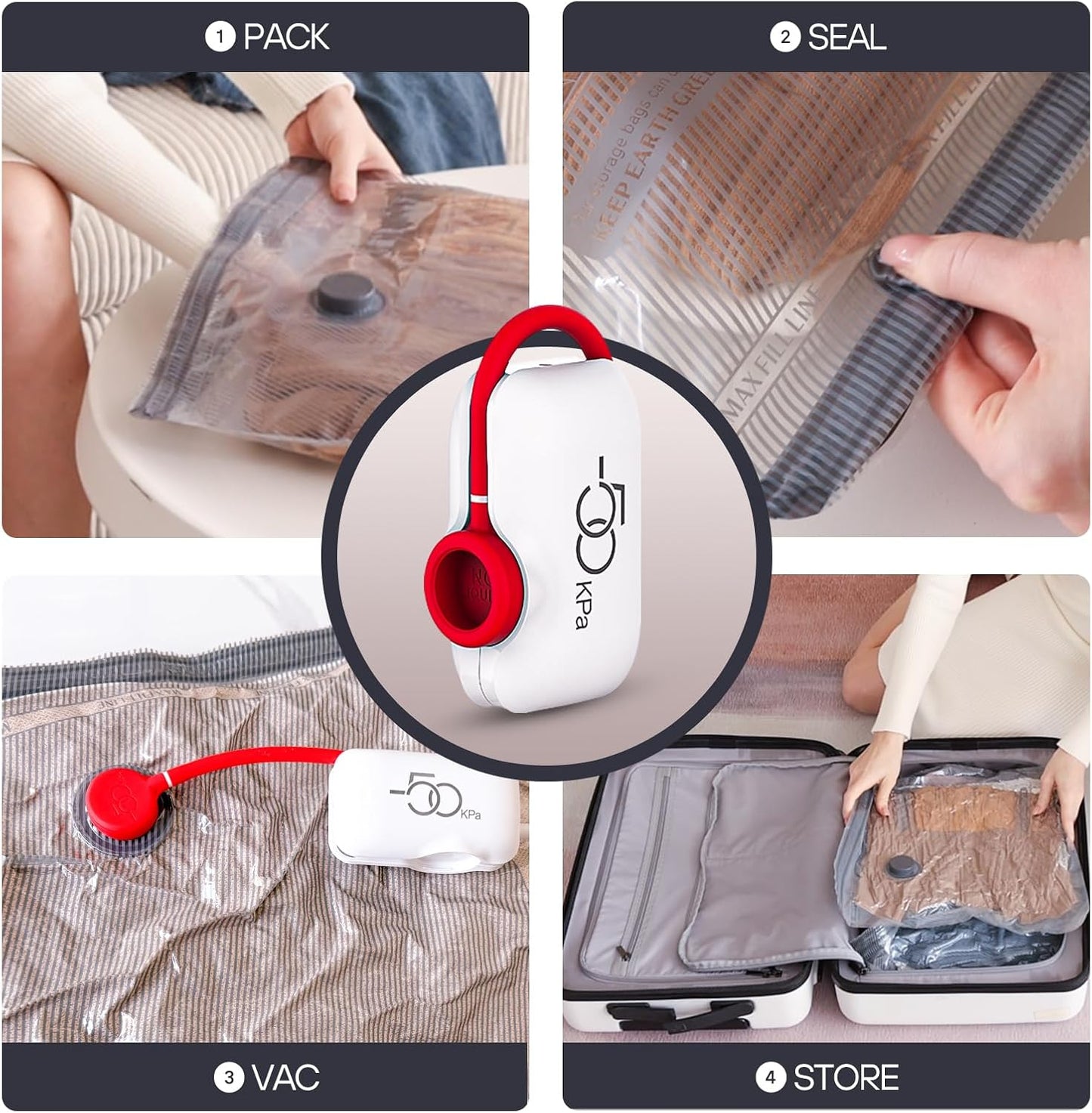 VMstr Vacuum Seal Compression Bags - 12-Pack Travel Space Saver for Clothing with Electric Pump