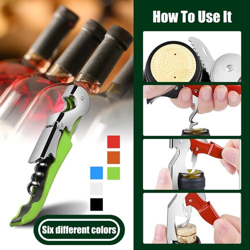6 Pieces wine key wine opener Stainless wine bottle opener Fold Serrated Foil Cutter wine key for servers for Family, Company Party,Bars,Restaurants(6 Color)