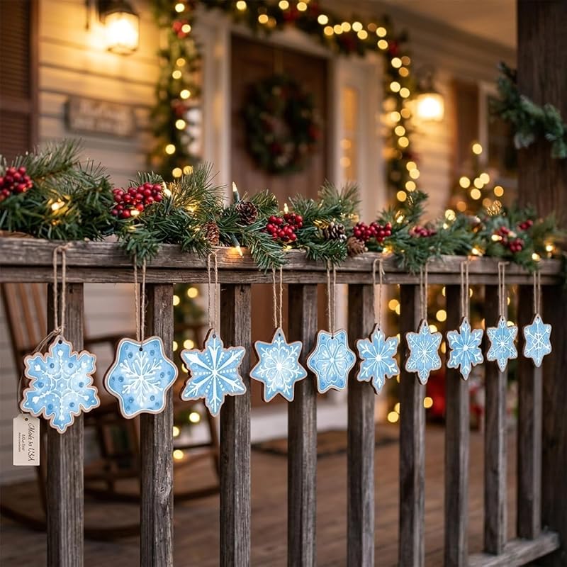 12 Pcs Blue Wooden Snowflake Ornaments - Christmas Tree Decorations - Variation of THIS listing: Blue Snowflake-2