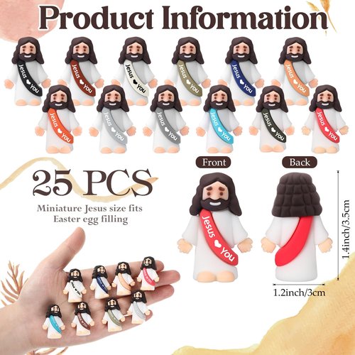 Bememo 25 Pcs Little Jesus Figures, Mini Jesus Loves You Figures, Original Design Multicolor Tiny Easter Figurines to Hide and Seek Religious Gifts for Easter Egg Stuffers(Retro Simple Colors)