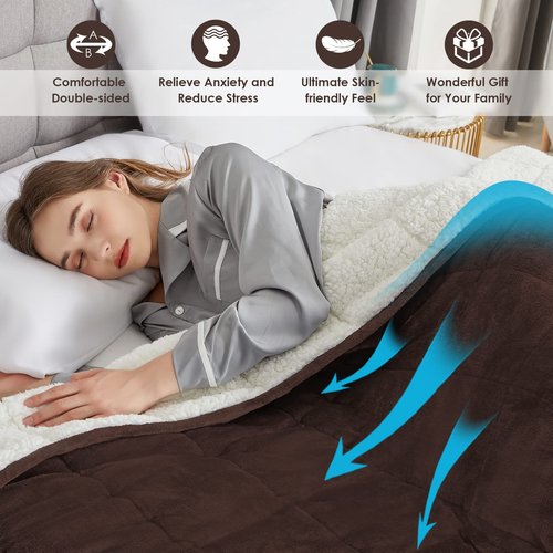CYMULA Sherpa Weighted Blanket Queen Size - 60"x80" 20lbs Soft Plush Flannel Fleece Heavy Blankets for Adults - Cozy Warm Snuggly Fuzzy Throw Blanket for Bed - Gifts for Men Women Christmas Brown
