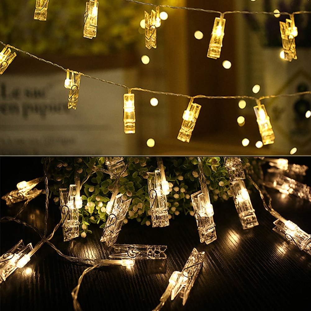 Photo Clips String Lights - 20 LED Fairy Lights with Clips | 9.8Ft Battery Operated Warm White for Home Décor