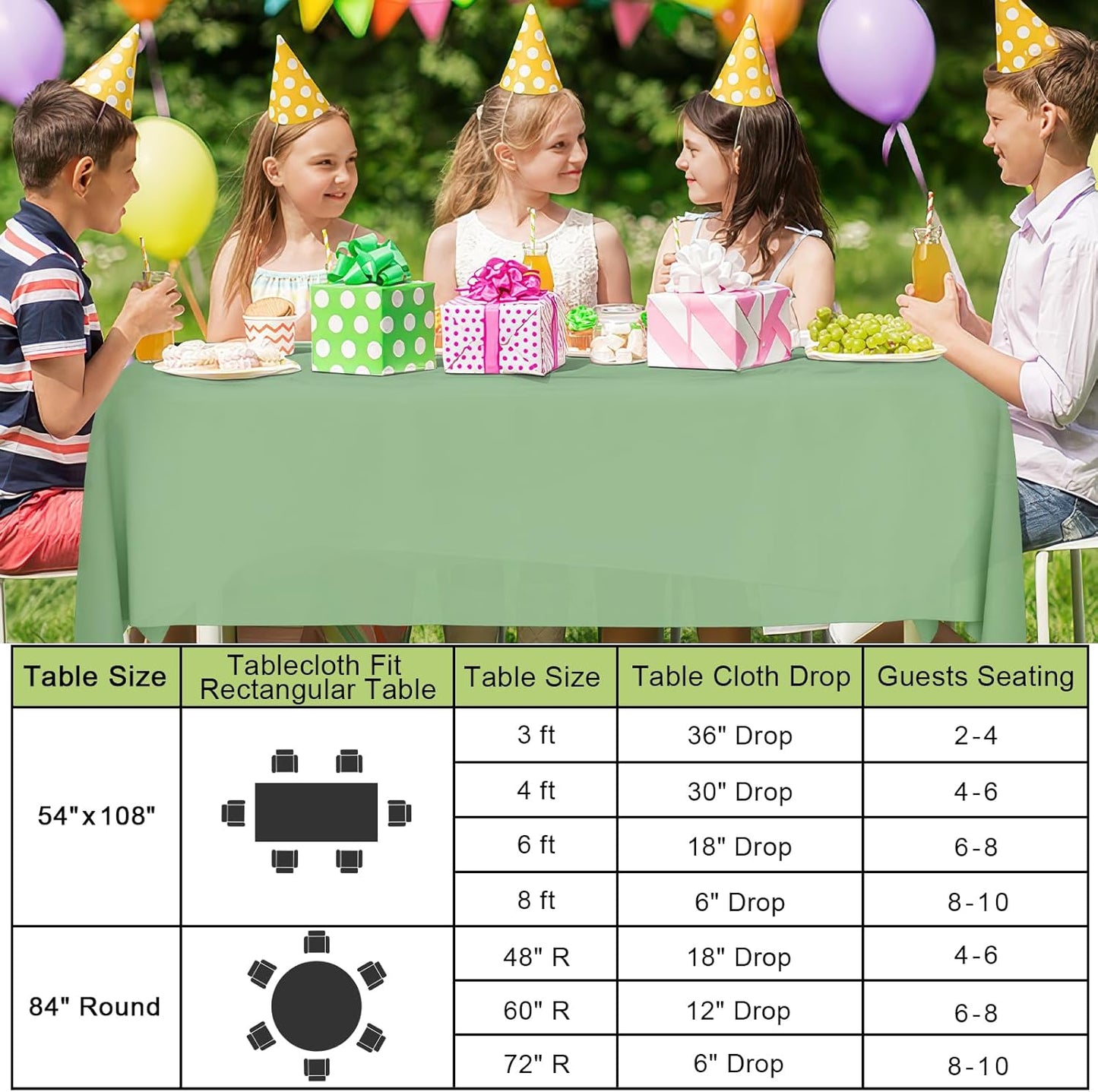 Smiry Disposable Tablecloths - Waterproof Plastic Covers for Parties | 54 x 108 Inch | Sage Green - 3 Pack