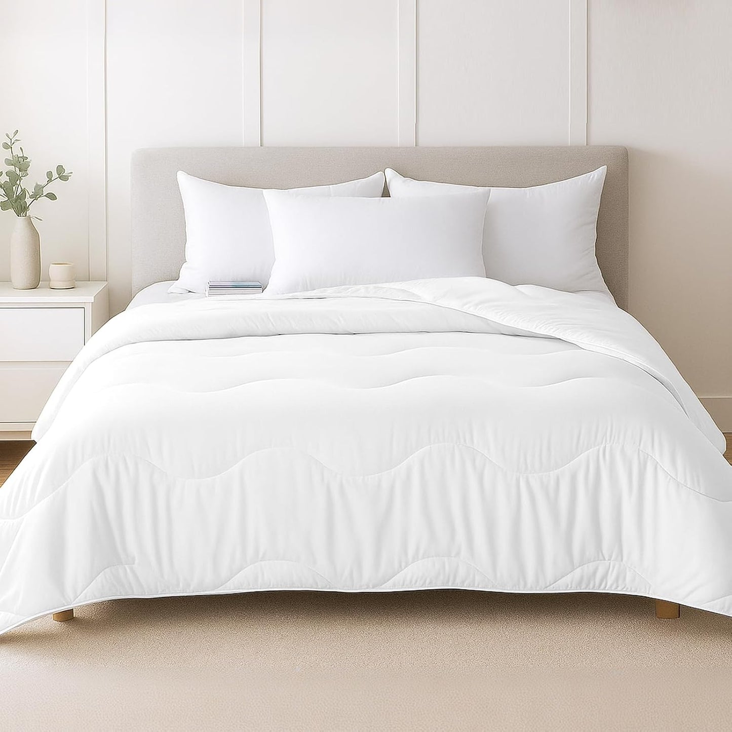 MEELUS Lightweight Cooling Comforter - Breathable All-Season Duvet Insert, Queen Size 88x88 Inch, Soft Microfiber