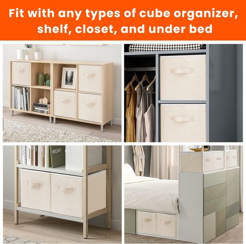 Criusia Storage Cubes - 11-Inch Heavy-Duty Fabric Organizers | 8-Pack Collapsible Bins for Clothes, Toys & Blankets - Beige