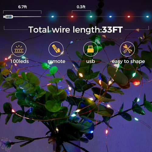 Ariceleo USB Powered Fairy Lights - 32.8 Ft 100 LED Twinkle String Lights with Remote & Timer | Waterproof Multi-Color for Parties, Weddings, Christmas