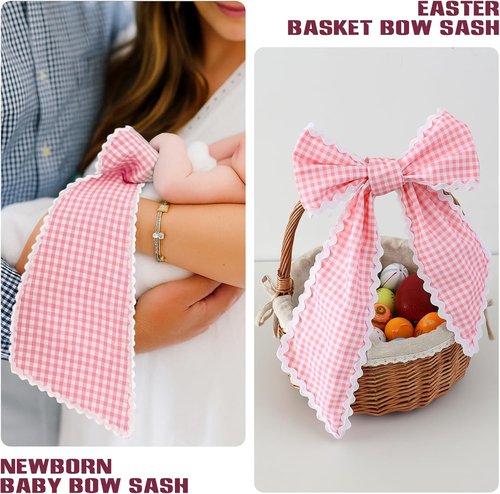 DYSHAYEN Wreath Sash - Canvas RIC Rac Trim for Front Door Decor | Pink Gingham with White Trim