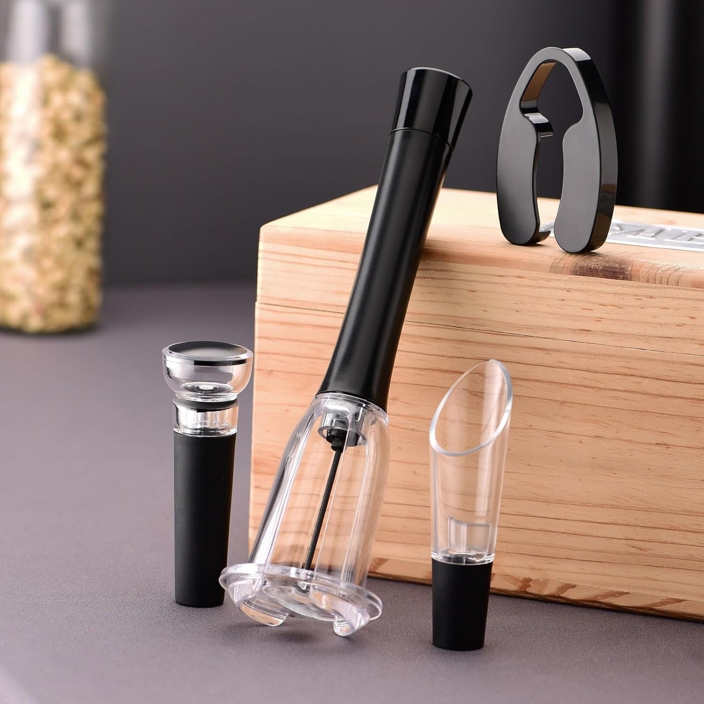 Wine Opener Set, IPEROT Air Pressure Pump Bottle Opener with Foil Cutter, Aerator Pourer, Vacuum Stopper(4PCS), Simple Cork Remover, Efficient Corkscrew Bottle Opener, Great for Wine Lovers