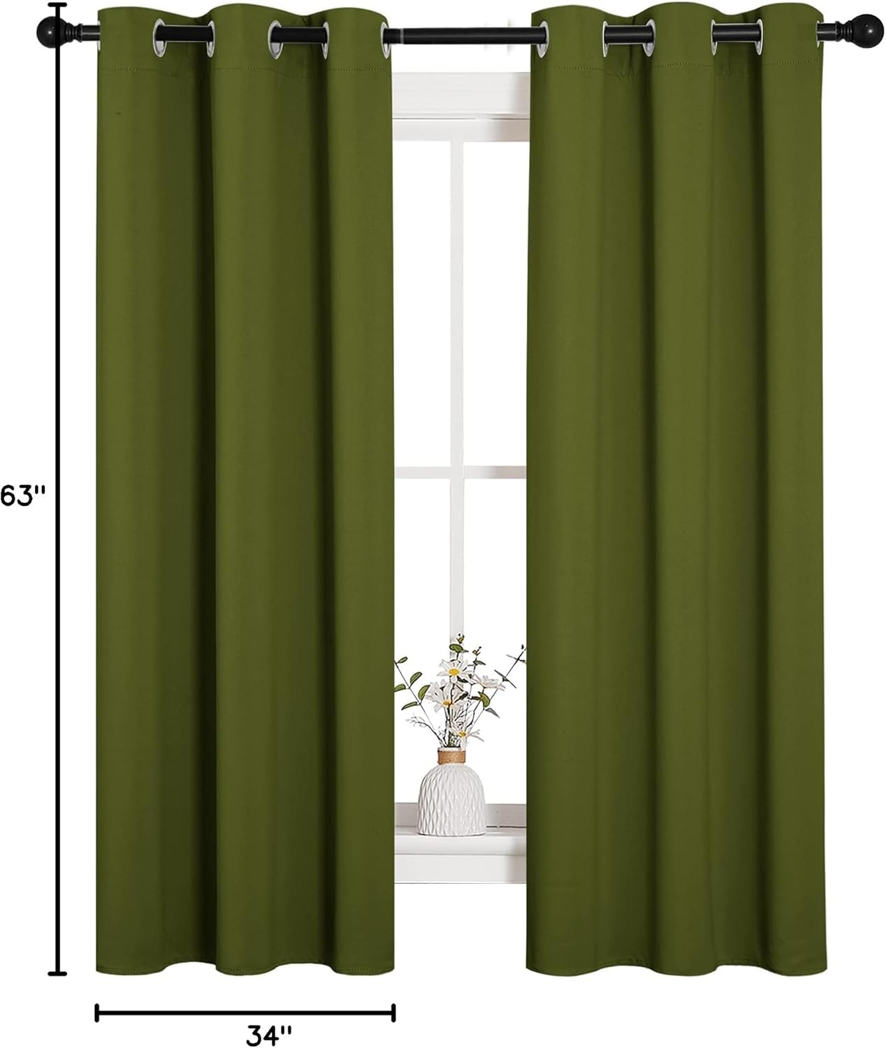 NICETOWN Blackout Kitchen Curtain Panels - Thermal Insulated Draperies for Christmas | 34x63 Inches, Olive Green
