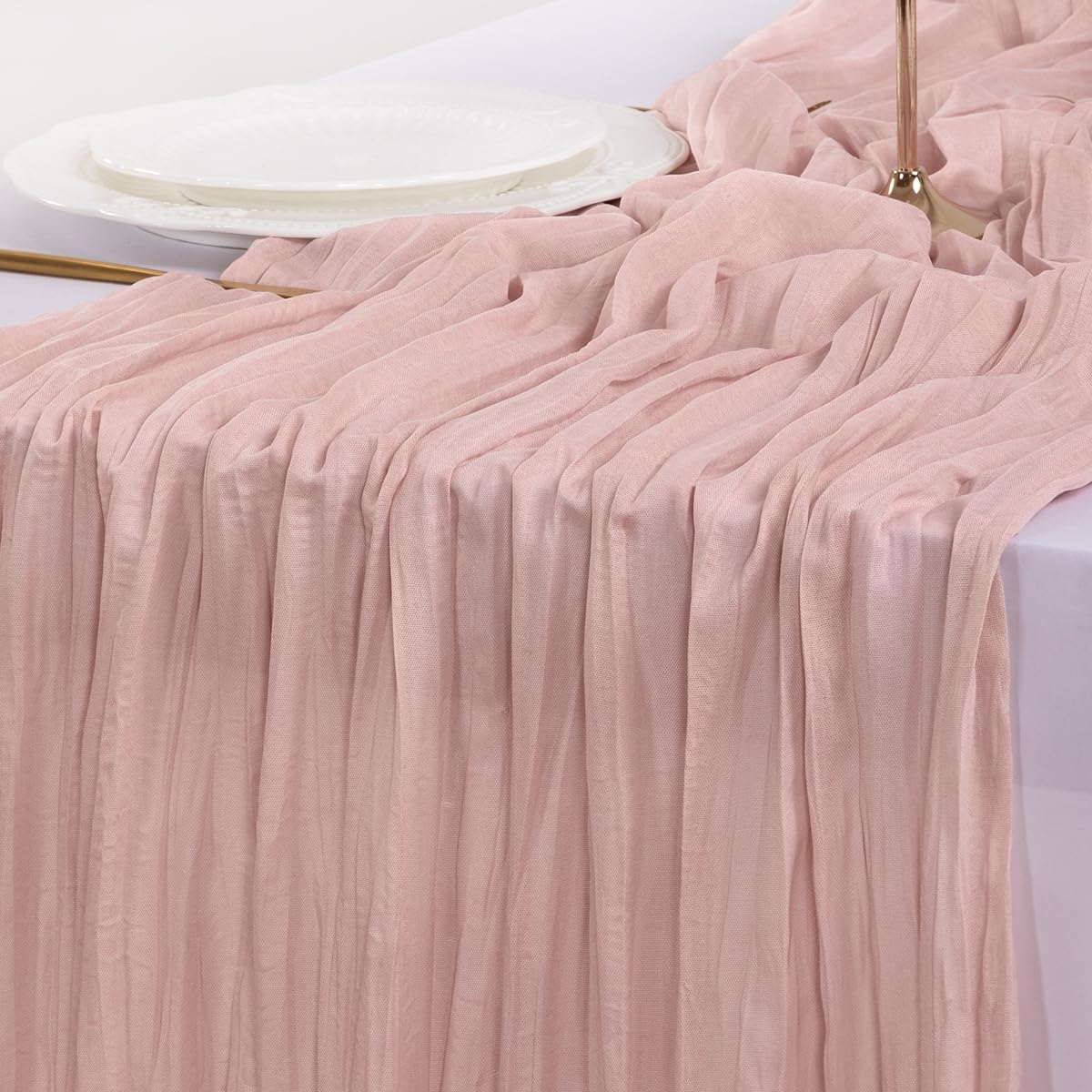 Socomi 6-Piece Pink Cheesecloth Table Runner - Rustic Boho 120-Inch for Weddings & Events