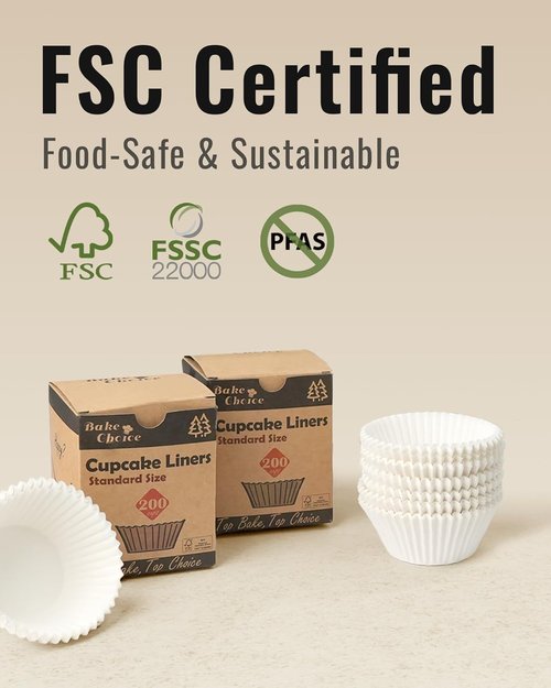 Bake Choice Cupcake Liners - 200pcs Standard White, Greaseproof & Non-Stick Muffin Wrappers for Parties