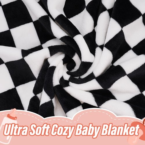 GreatBba Plush Checkered Baby Blanket for Boys Girls Nursery, 30"*40" Warm Short Fleece Blanket Neutral for Infant Newborn, Small Fuzzy for Sleeping, Chenille Baby for Stroller (Black&White)