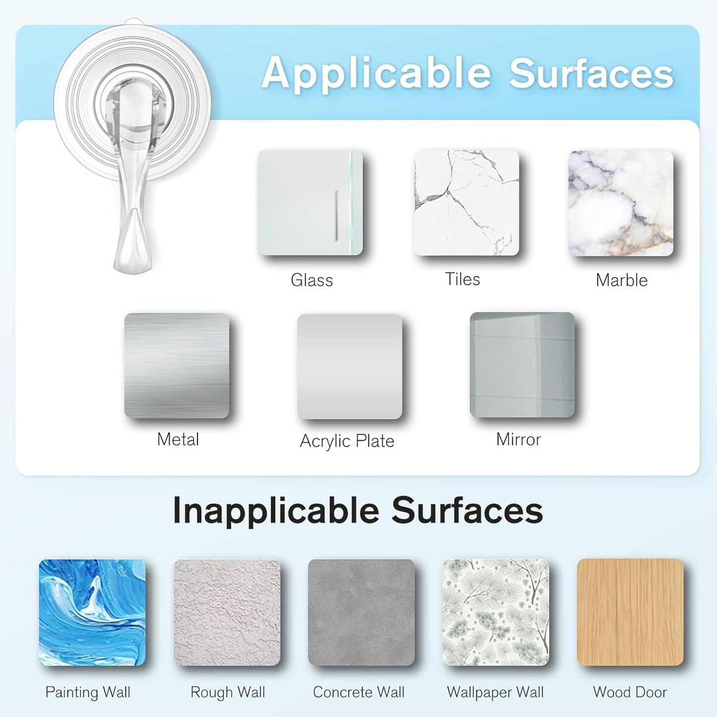 VIS'V Suction Cup Hooks - Heavy Duty Removable Shower Hooks | Clear, 2 Pcs with Wipes