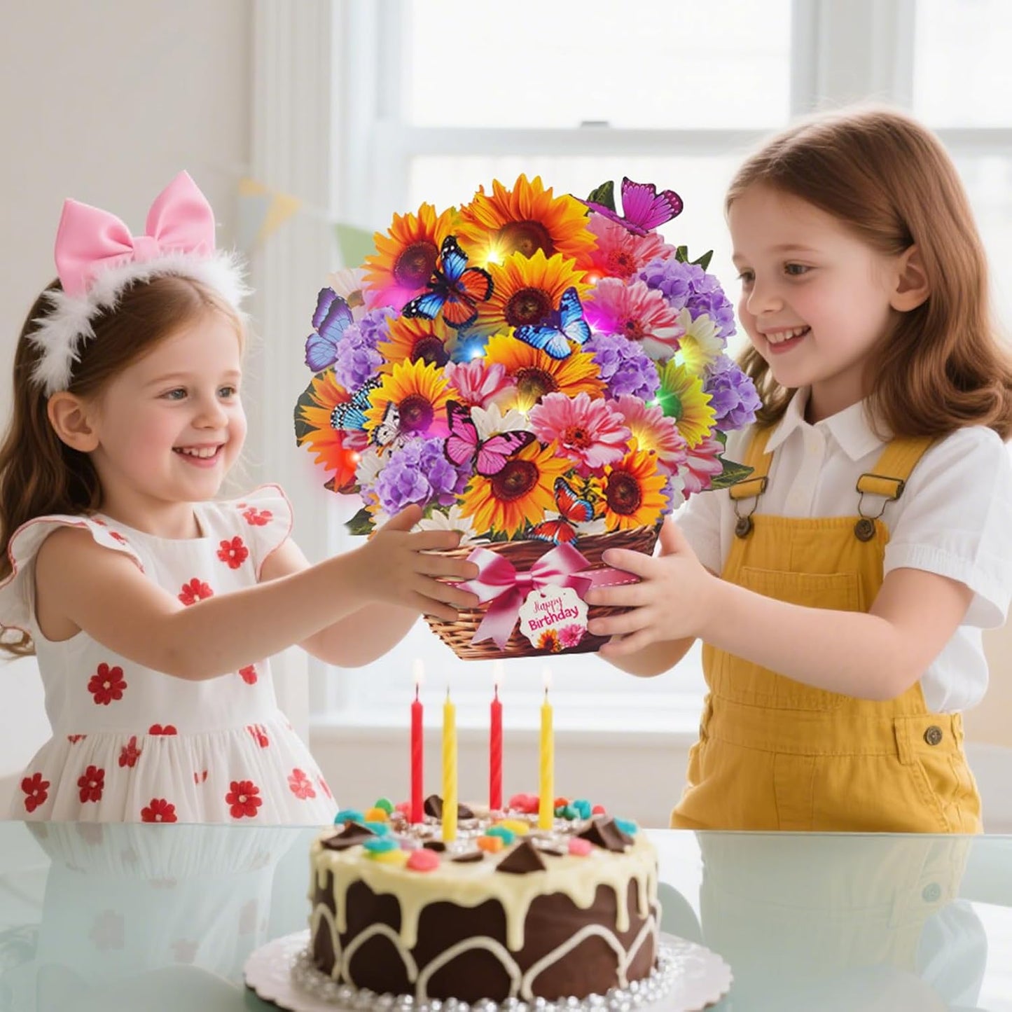 MZD8391 Birthday Cards - Musical Pop-Up Card with Lights | Sunflower & Butterfly Design, 10-Inch Size
