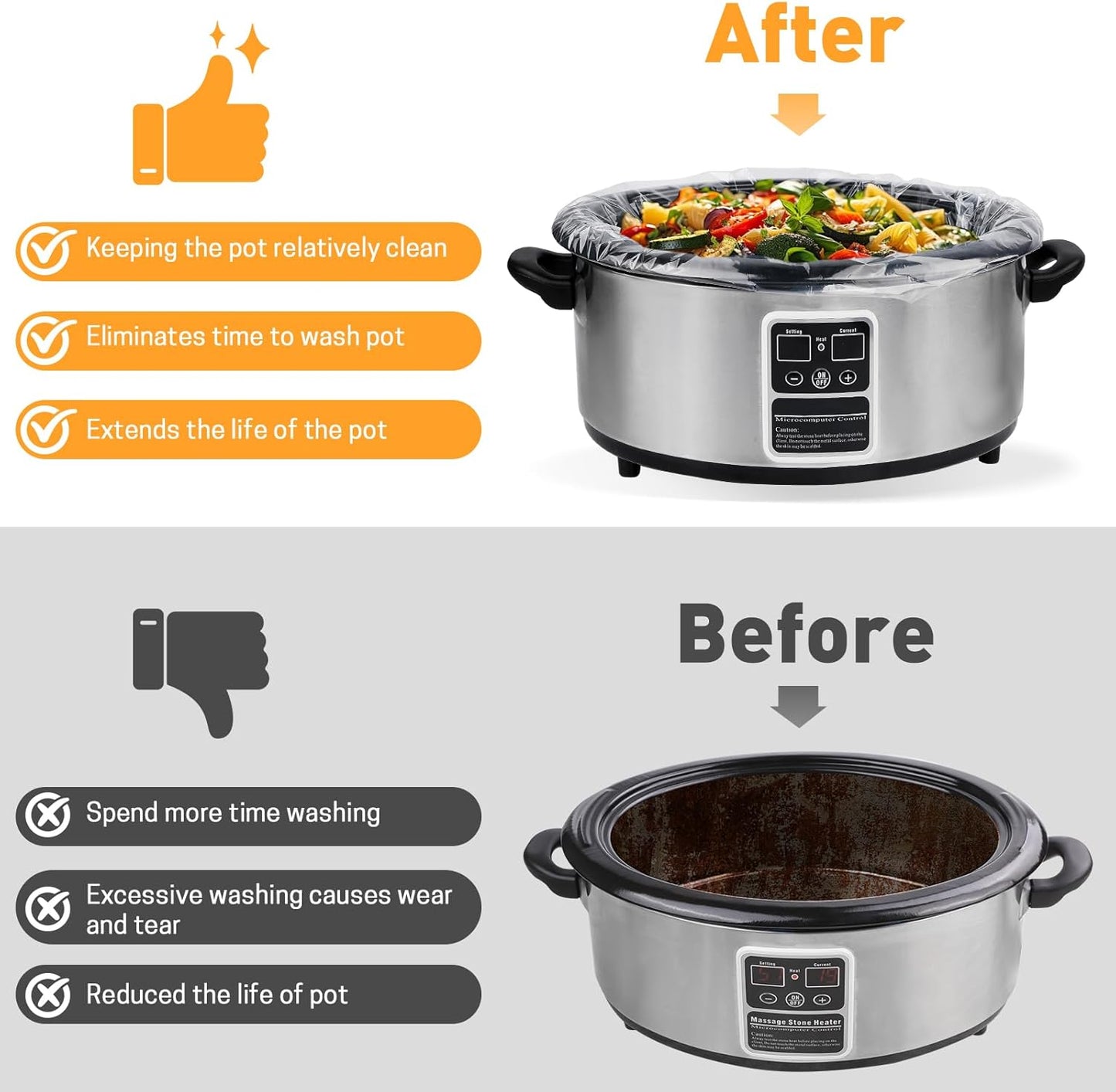 Skiennix Slow Cooker Liners - 40 Pack Disposable Cooking Bags for 3-8 Quart Pots | BPA Free, Large 13"x21" Size