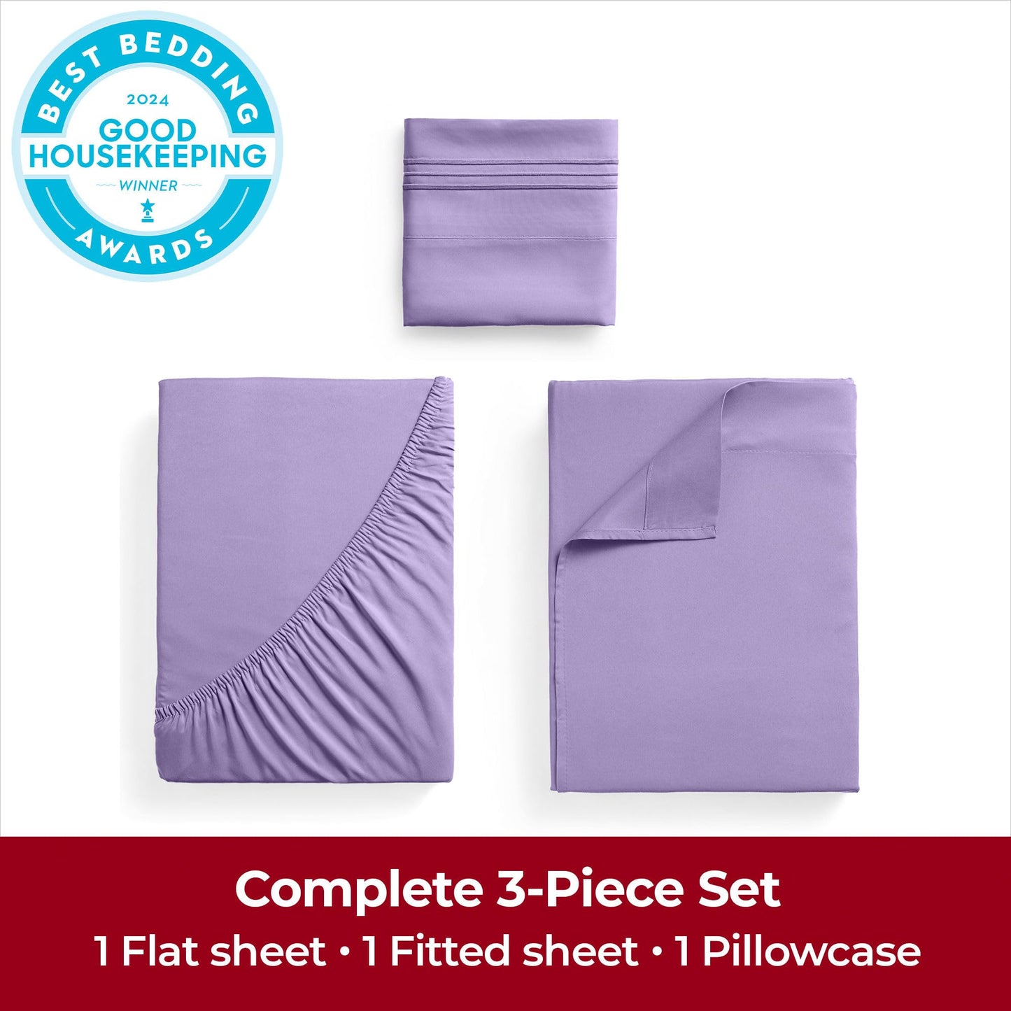 Mellanni Twin Sheets Set - 3 PC Iconic Collection Bedding - Hotel Luxury, Extra Soft, Cooling Bed Sheets - Wrinkle, Fade, Stain Resistant (Twin, Violet)