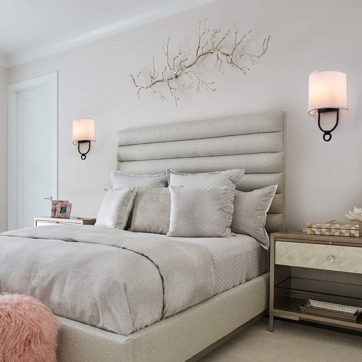 VILUXY Modern Wall Sconces Bedside Wall Sconce Lighting Fixture with White Fabric Shade for Bedroom, Hallway, Entryway, Passway, Bathroom, Vanity 2 Pack