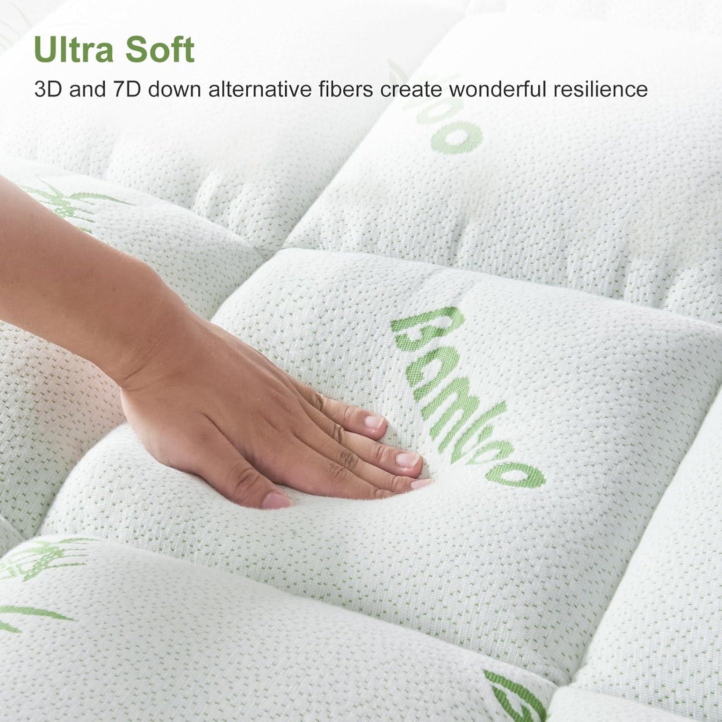 Skiennix Queen Size Mattress Topper - Soft Bamboo Viscose Pillow Top for Back Pain Relief | Cooling Protector, White