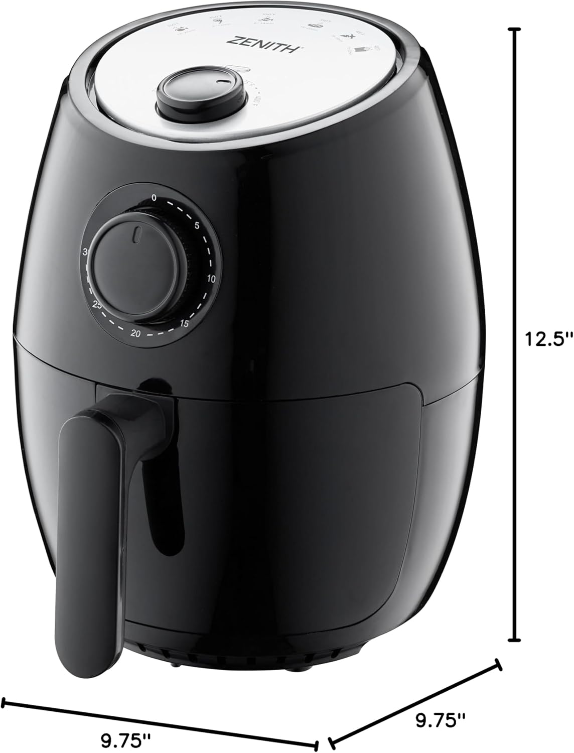 Zenith AirMax Compact Air Fryer - Healthy Cooking with Adjustable Temperature Control, 2.1 Qt, Black