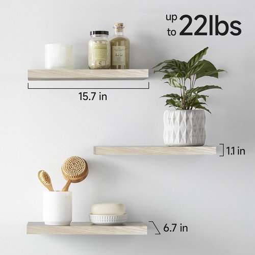 BAYKA Rustic Wood Floating Shelves - Set of 3, 16 Inch, 22 lbs Capacity | Ideal for Home Storage & Decor