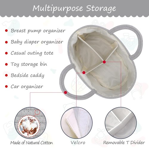COMSE Baby Diaper Caddy Organizer - Portable Tote Bag with Divider for Newborn Essentials | Cool Gray