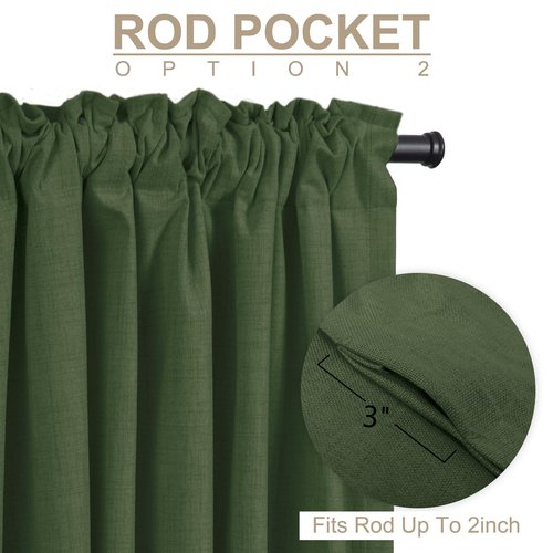 100% Blackout Shield Linen Blackout Curtains for Bedroom 96 Inches Long, Back Tab/Rod Pocket Living Room Drapes, Thermal Insulated Blackout Curtains 2 Panels Set, 50" W x 96" L, Moss Green