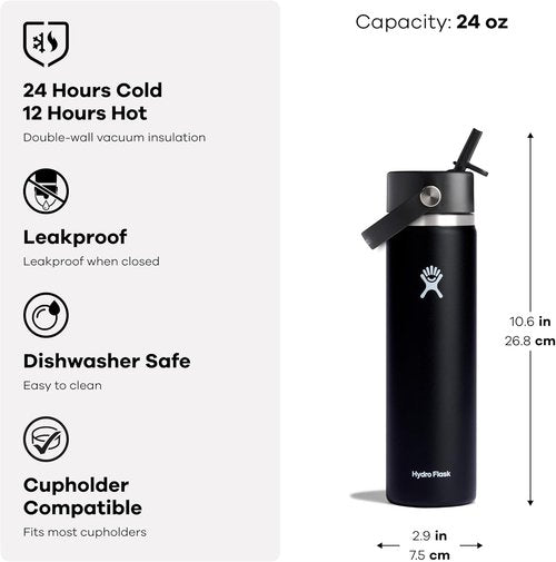 Hydro Flask Water Bottle - Insulated Stainless Steel with Wide Mouth Flex Straw Lid | 24 Oz Tonal Agave