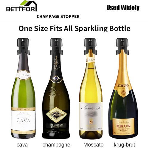 Champagne Stoppers with Stainless Steel Champagne Saver with Food Grade Silicone Leak proof Keep Fresh Suitable for Champagne, Cava, Prosecco and Sparkling (Black, 3 Pack)