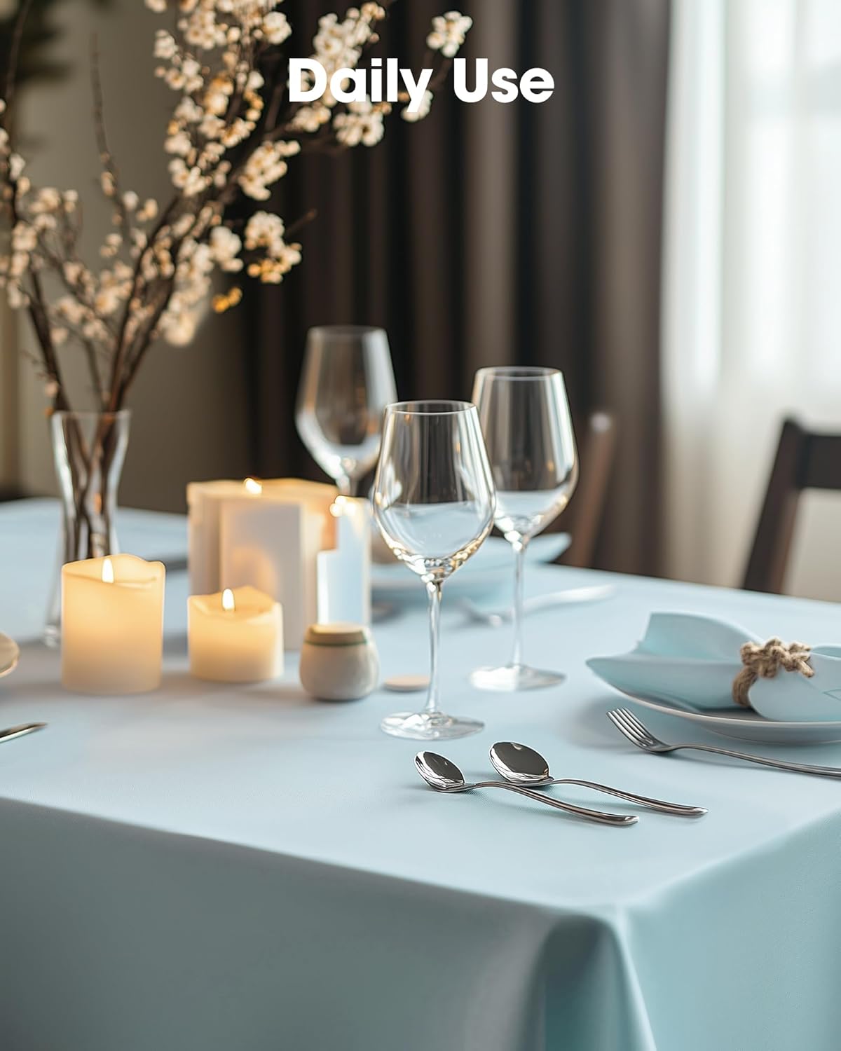 Pureegg Disposable Plastic Tablecloths - 8 Pack, 54 x 108 Inch, Leakproof & Sturdy, Baby Blue for Parties & Events