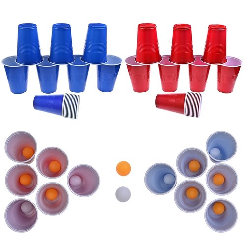 GOLDGE 60 Packs 16 Oz Plastic Party Cups Reusable in Red and Blue with 10 Pack ping Pong Balls, Cup Pong Game Set for Drinks, Soda, Punch, Barbecues, Picnics - Stock Your Home