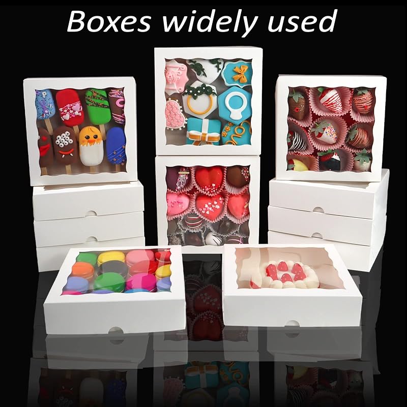 8x8x2 Inch Bakery Boxes with Window - 50 Pack White Corrugated Cookie Boxes for Cookies, Cakes & Desserts (Variation: White+50)