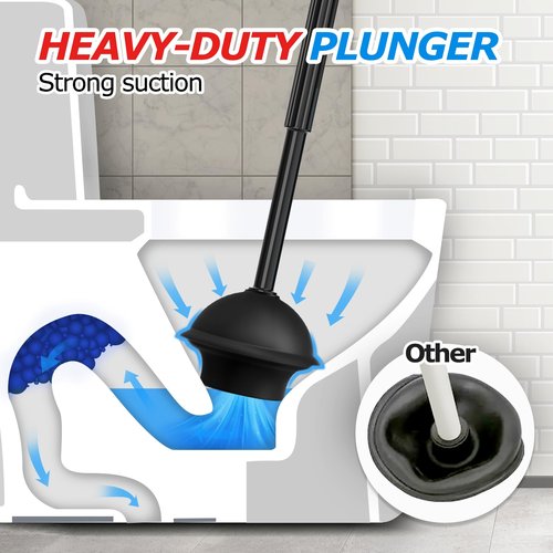 FORASTO 2 in 1 Toilet Plunger and Brush Set, Toilet Bowl Cleaning Combo, Groove Gap Brush, Black