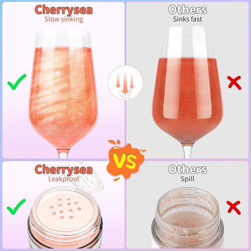 Cherrysea Edible Glitter Food Coloring - 4 Color Shimmer Powder Set for Cocktails & Beverages | Vegan & Gluten-Free - 3g/Bottle