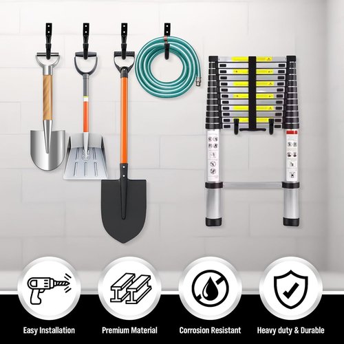 Heavy Duty Garage Storage Hooks - 6-Piece Bike Wall Mount J Hooks | Large Metal Utility Organizer
