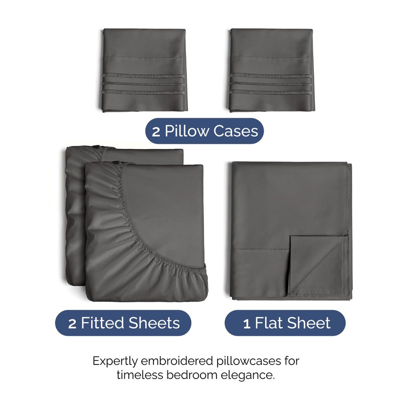 Split King Size 5 Piece Sheet Set - Comfy Breathable & Cooling Bed Sheets Set - Hotel Luxury Bedding for Women, Men, Kids, Teens, Boys & Girls - Deep Pockets, Soft, Wrinkle Free - Oeko-Tex - Charcoal