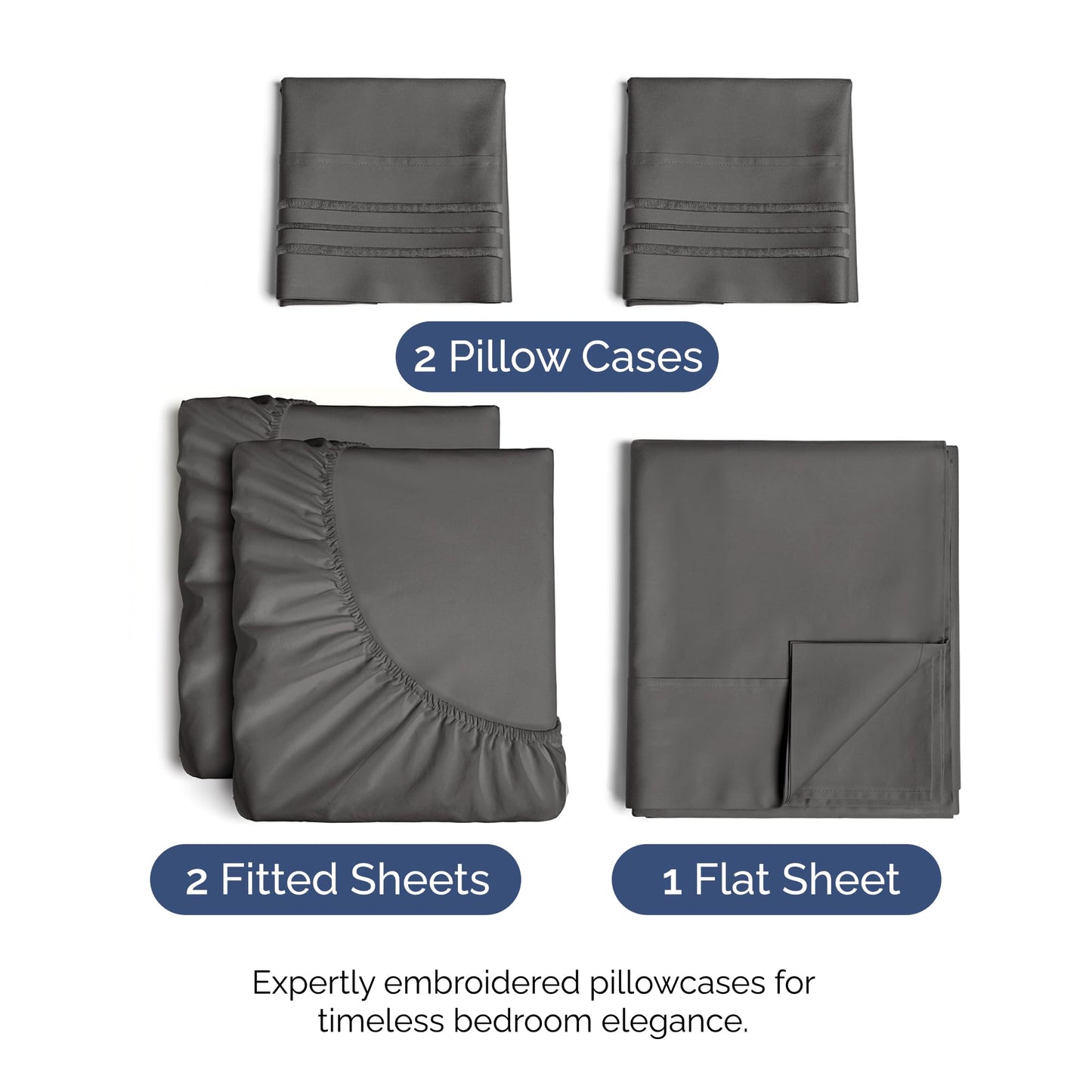 Split King Size 5 Piece Sheet Set - Comfy Breathable & Cooling Bed Sheets Set - Hotel Luxury Bedding for Women, Men, Kids, Teens, Boys & Girls - Deep Pockets, Soft, Wrinkle Free - Oeko-Tex - Charcoal