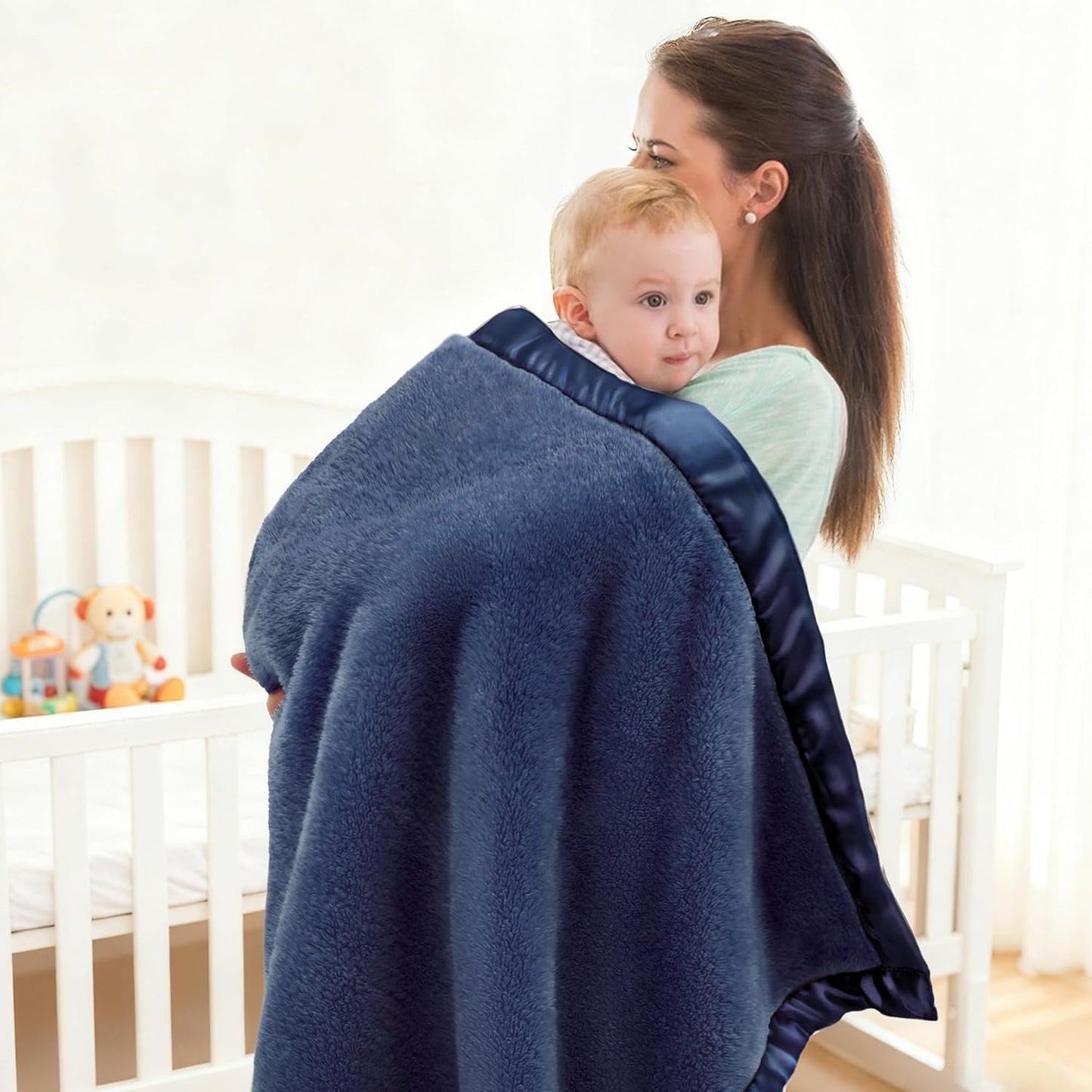 Pro Goleem Baby Boy Blanket - Super Soft Plush Fleece Receiving Blanket with Satin Trim | Cozy 30x40 Inch in Navy Blue