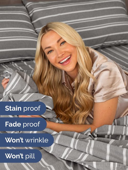 Extra Deep King Sheet Set - 6 Piece Breathable and Cooling Sheets - Hotel Luxury Bedding for Women, Men, Kids & Teens - Easy & Secure Fit - Soft and Wrinkle Free - Extra Deep Pockets - Grey Stripes