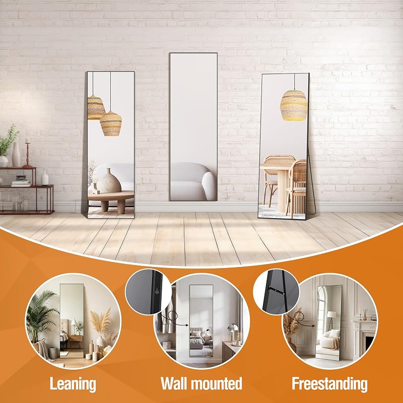 56x18 Full Length Mirror with Black Aluminum Frame - Freestanding Floor Standing